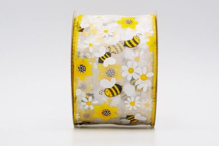Весенний цветок с коллекцией пчел лента_KF7565GC-1-6_белая